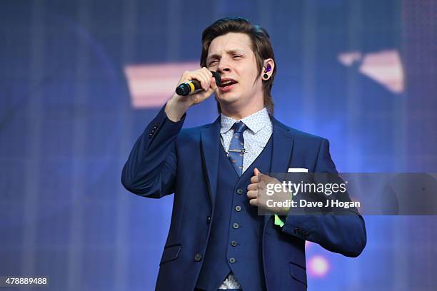 Thomas Redgrave from Collabro performs at the Barclaycard British Summertime gigs at Hyde Park on June 28, 2015 in London, England.