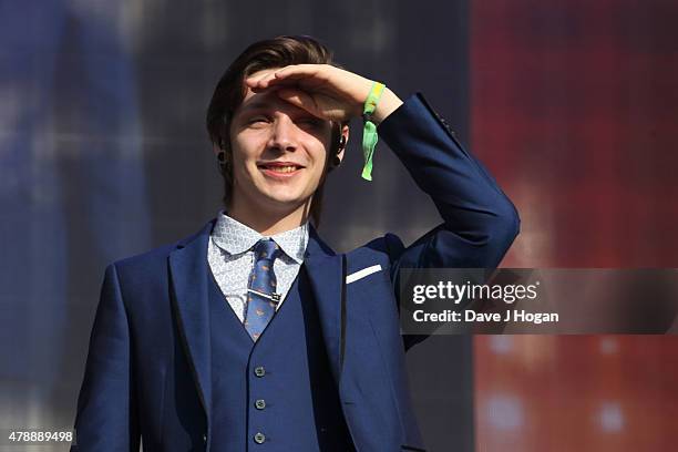 Thomas Redgrave from Collabro performs at the Barclaycard British Summertime gigs at Hyde Park on June 28, 2015 in London, England.