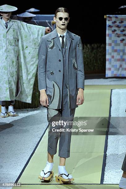 Model walks the runway during the Thom Browne Menswear Spring/Summer 2016 show as part of Paris Fashion Week on June 28, 2015 in Paris, France.