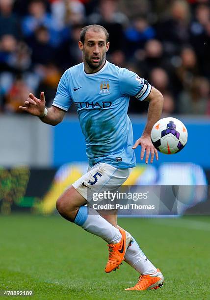 Pablo Zabaleta of Manchester City in action during the Barclays Premier League match between Hull City and Manchester City at the KC Stadium on March...