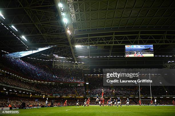 General view of play during the RBS Six Nations match between Wales and Scotland at Millennium Stadium on March 15, 2014 in Cardiff, Wales.