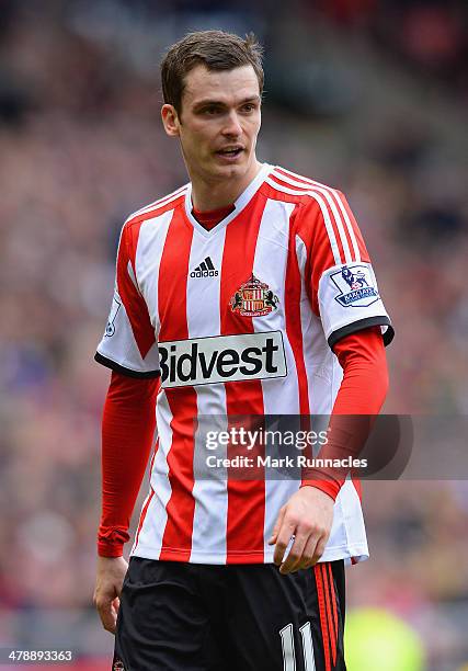 Adam Johnson of Sunderland looks on during the Barclays Premier League match between Sunderland and Crystal Palace at Stadium of Light on March 15,...