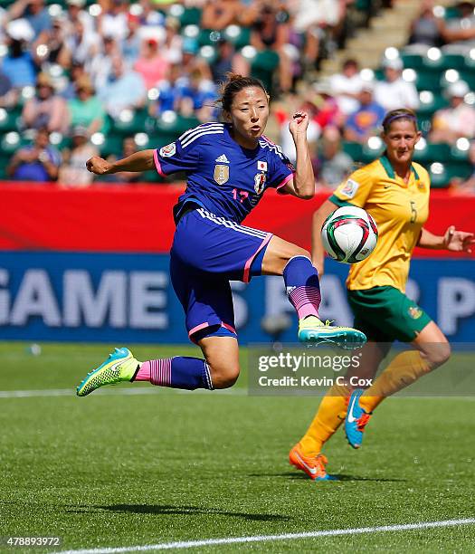 Yuki Ogimi of Japan against Australia during the FIFA Women's World Cup Canada 2015 Quarter Final match between Australia and Japan at Commonwealth...