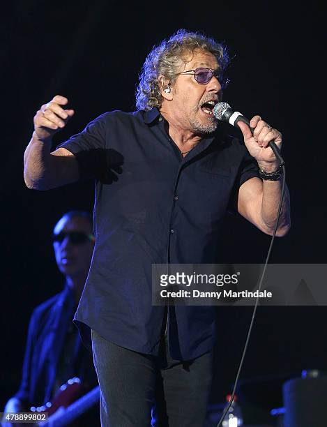 Roger Daltrey from The Who performs at the Glastonbury Festival at Worthy Farm, Pilton on June 28, 2015 in Glastonbury, England.