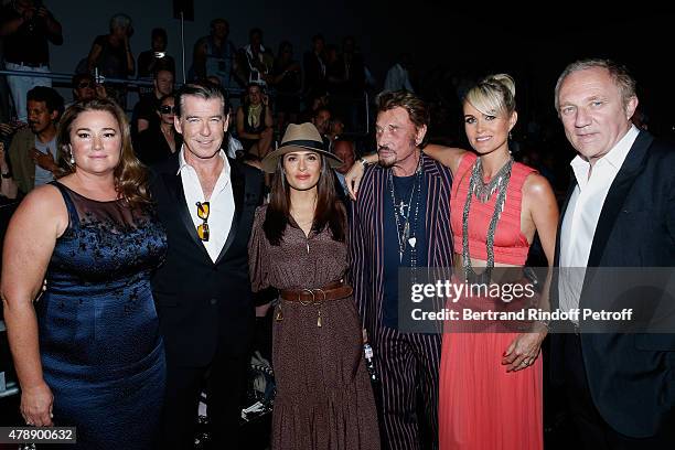 Actor Pierce Brosnan with his wife Journalist Keely Shaye Smith, Actress Salma Hayek, Singer Johnny Hallyday with his wife Laeticia and...