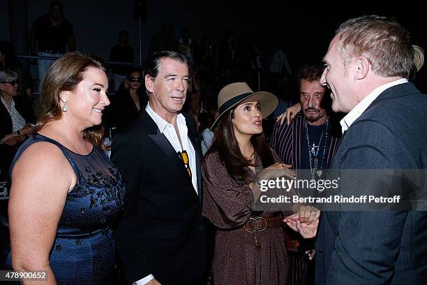 Actor Pierce Brosnan with his wife Journalist Keely Shaye Smith, Actress Salma Hayek, Singer Johnny Hallyday and Francois-Henri Pinault attend the...