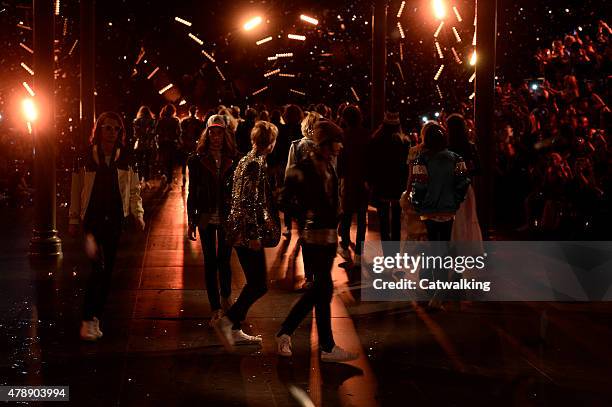 Model walks the runway at the Saint Laurent Spring Summer 2016 fashion show during Paris Menswear Fashion Week on June 28, 2015 in Paris, France.