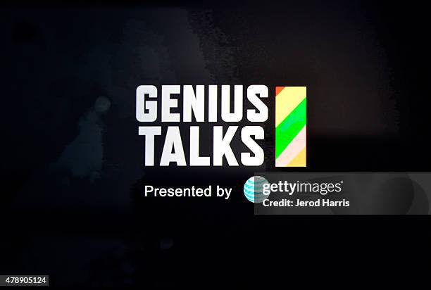 View of signage during the Genius Talks presented by AT&T during the 2015 BET Experience at the Los Angeles Convention Center on June 28, 2015 in Los...