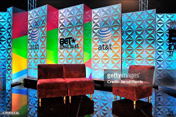 View of the stage during the Genius Talks presented by AT&T during the 2015 BET Experience at the Los Angeles Convention Center on June 28, 2015 in...