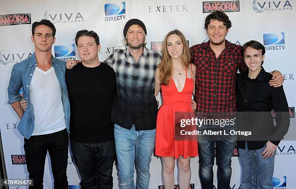 The cast of ' Exeter' Kelly Blatz, Nick Nicotera, Nick Nordella, Brittany Curan, Brett Dier and Michael Ormsby arrive for theFangoria Screening And...