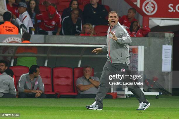 Diego Aguirre coach of Internacional during the match between Internacional and Santos as part of Brasileirao Series A 2015, at Estadio Beira-Rio on...