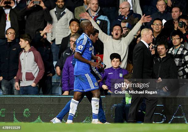 Ramires of Chelsea walks along the touchline as he is sent off during the Barclays Premier League match between Aston Villa and Chelsea at Villa Park...