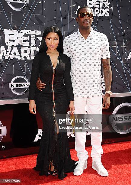 Nicki Minaj and Meek Mill attend the 2015 BET Awards at the Microsoft Theater on June 28, 2015 in Los Angeles, California.