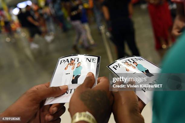 Products and displays are shown during Fashion and Beauty @BETX presented by Pantene during the 2015 BET Experience at the Los Angeles Convention...