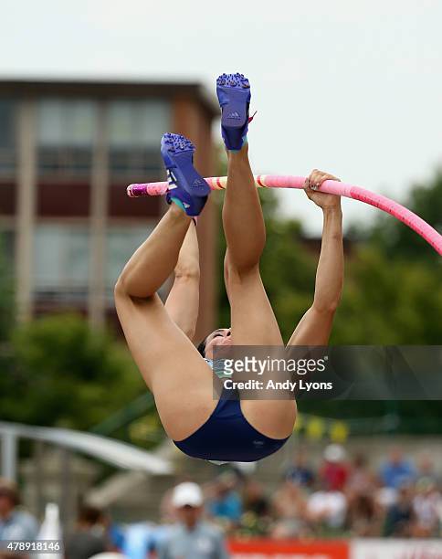 Jennifer Suhr vaults during her victory in the Womens Pole Vault during day four of the 2015 USA Outdoor Track & Field Championships at Hayward Field...