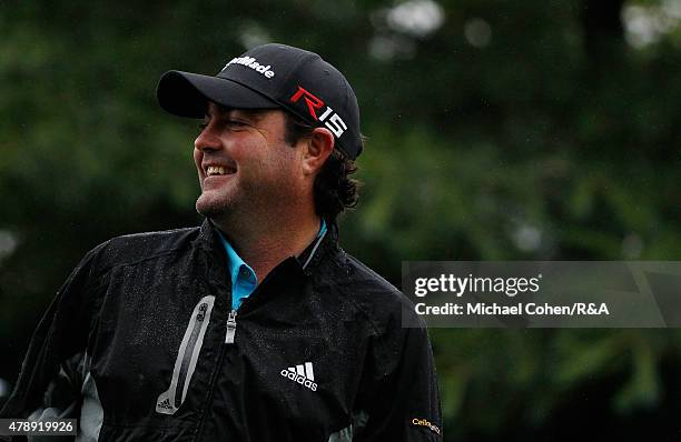 Steven Bowditch of Australia has a laugh as he waits to playon the 10th hole during the final round of the Travelers Championship held at TPC River...