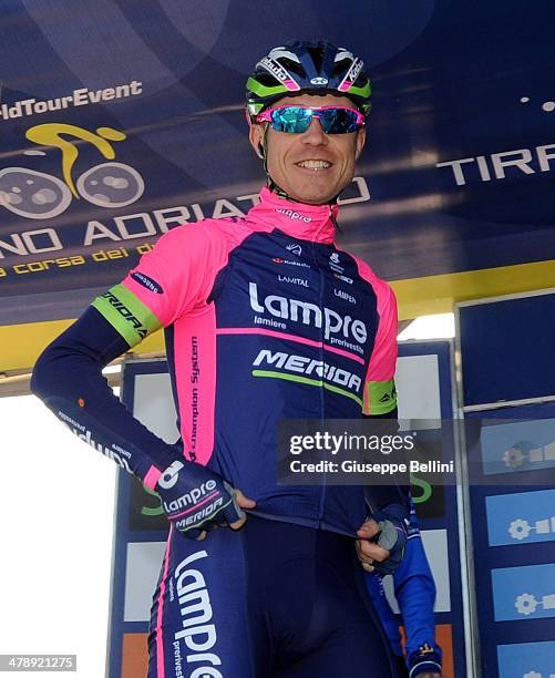 Damiano Cunego of Lampre-Merida before stage four of the 2014 Tirreno Adriatico, a 244 km stage from Arezzo to Cittareale on March 15, 2014 in...