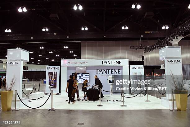 Displays are seen during Fashion and Beauty @BETX presented by Pantene during the 2015 BET Experience at the Los Angeles Convention Center on June...