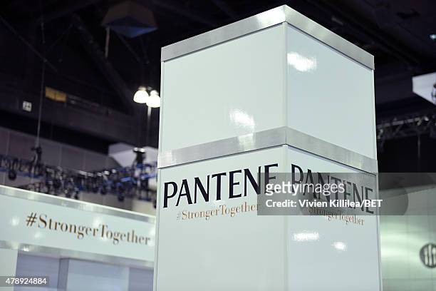 Displays are seen during Fashion and Beauty @BETX presented by Pantene during the 2015 BET Experience at the Los Angeles Convention Center on June...