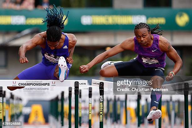 Aries Merritt and Jason Richardson compete in the Men's 110 Meter Hurdles semi-final during day four of the 2015 USA Outdoor Track & Field...