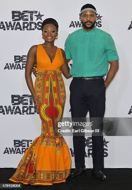 Singer Naturi Naughton and actor Hosea Chanchez pose in the press room during the 2015 BET Awards at the Microsoft Theater on June 28, 2015 in Los...