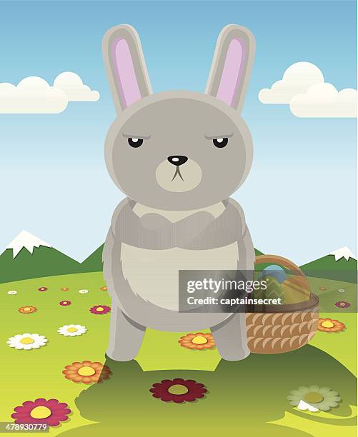 serious easter bunny vector cartoon with arms folded. - anger stock illustrations