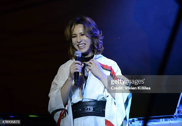 Recording artist Yoshiki performs FLAUNT Celebrates The Release Of The List Issue, Featuring Yoshiki Vs. His Hologram And The Wow at Qui on March 14,...