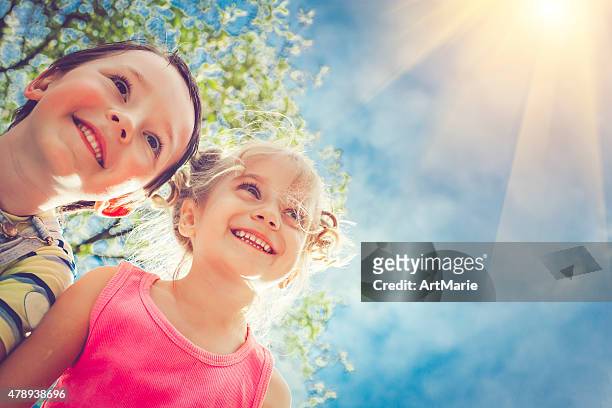 happy children in summer - kids laughing close up bildbanksfoton och bilder