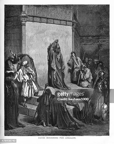 david mourning for absalom biblical engraving - wailing wall stock illustrations