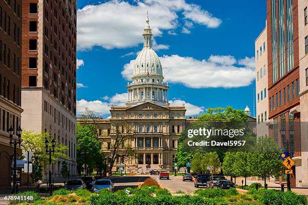 capitólio do estado de michigan e do centro de lansing - lansing - fotografias e filmes do acervo