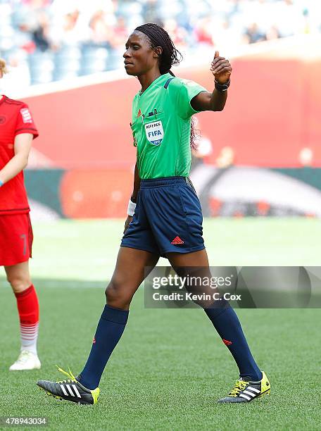 Referee Gladys Lengwe of Zambia in action during the FIFA Women's World Cup Canada 2015 match between Thailand and Germany at Winnipeg Stadium on...