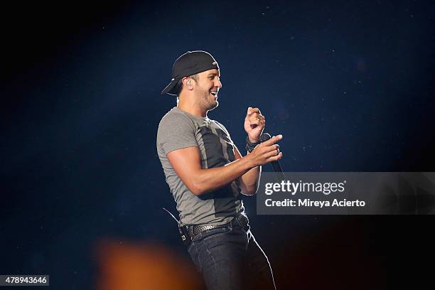 Musician Luke Bryan performs during the 2015 FarmBorough Festival at Randall's Island on June 28, 2015 in New York City.