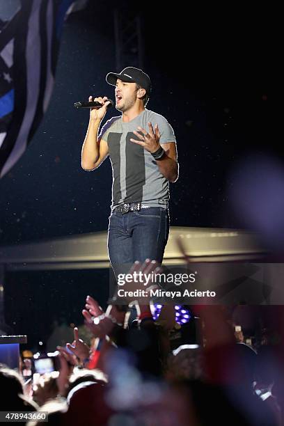 Musician Luke Bryan performs during the 2015 FarmBorough Festival at Randall's Island on June 28, 2015 in New York City.