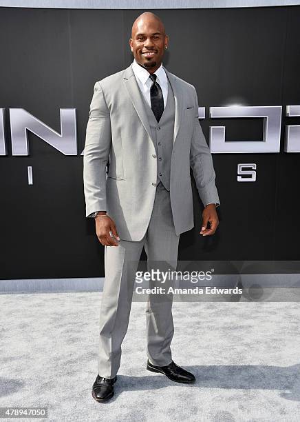 Wrestler Shad Gaspard arrives at the Los Angeles premiere of "Terminator Genisys" at The Dolby Theatre on June 28, 2015 in Hollywood, California.