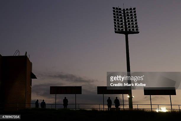 General view is seen as fans on the hill watch the National Youth Cup match before the the round 16 NRL match between the Canterbury Bulldogs and the...