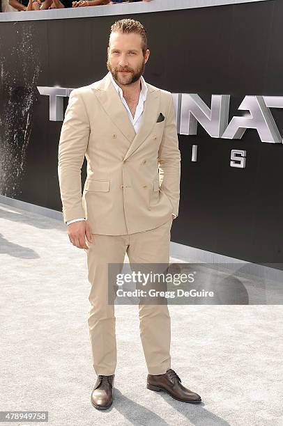 Actor Jai Courtney arrives at the Los Angeles premiere of "Terminator Genisys" at Dolby Theatre on June 28, 2015 in Hollywood, California.