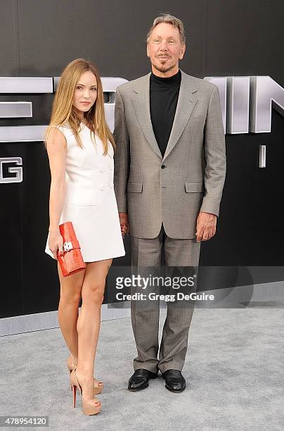Businessman Larry Ellison and Nikita Kahn arrive at the Los Angeles premiere of "Terminator Genisys" at Dolby Theatre on June 28, 2015 in Hollywood,...