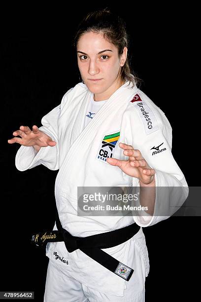 Judo athlete Mayra Aguiar of Brazil poses for a portrait during a break from training in preparation for the Toronto 2015 PanAmerican Games at Hotel...