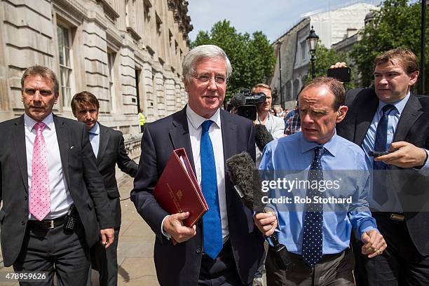 Secretary of State for Defence Michael Fallon leaves the Cabinet Office on Whitehall on June 29, 2015 in London, England. Prime Minister David...