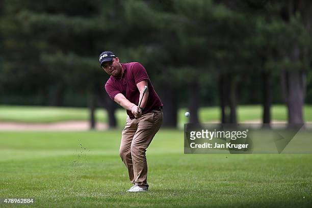Adam Hodkinson of Chorlton-Cum-Hardy GC in action during the Galvin Green PGA Assistants' Championship - North Qualifier at Penwortham Golf Club on...