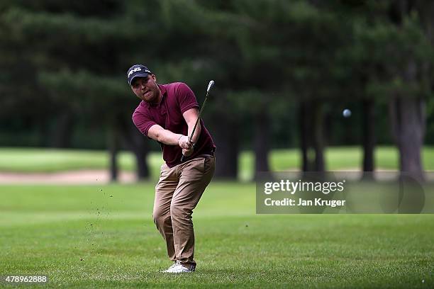 Adam Hodkinson of Chorlton-Cum-Hardy GC in action during the Galvin Green PGA Assistants' Championship - North Qualifier at Penwortham Golf Club on...