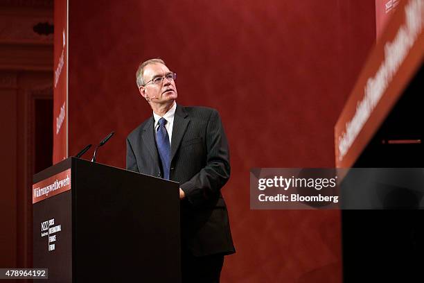 Per Callesen, deputy governor of the Danish Central Bank, speaks during the Swiss International Finance Forum in Bern, Switzerland, on Monday, June...