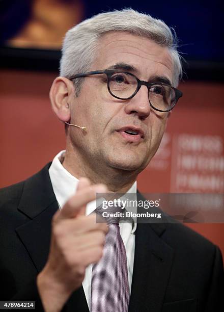 Ulrich Spiesshofer, chief executive officer of ABB Ltd., gestures as he speaks during the Swiss International Finance Forum in Bern, Switzerland, on...
