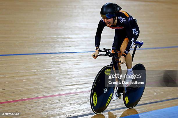 Dani King of Great Britain and the Wiggle Honda competes in the UCI Omnium - Time Trial during Revolution 5 at the Velodrome in the Lee Valley...