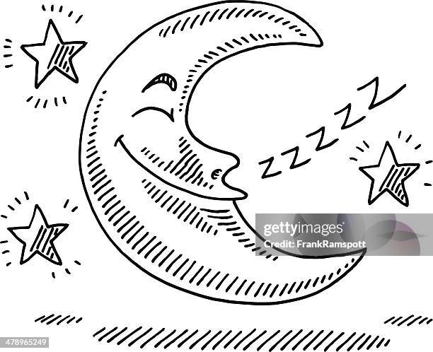 sleeping moon stars night drawing - sleeping night light stock illustrations