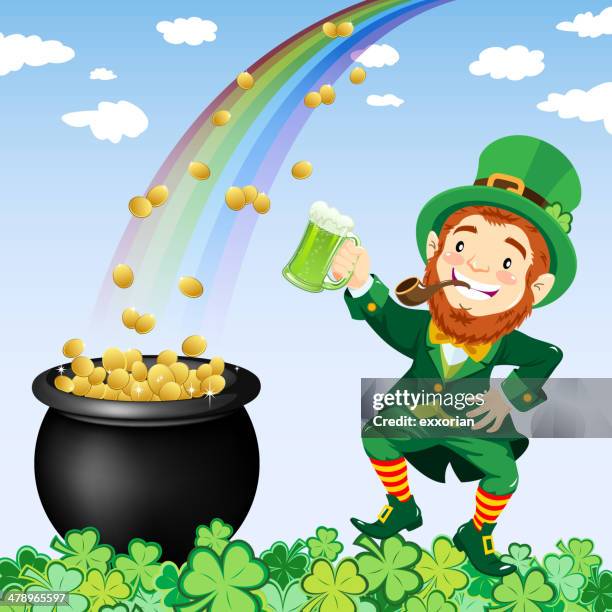 happy st. patrick's day - leprechaun pipe stock illustrations