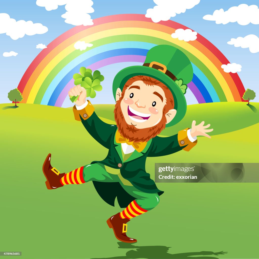 Happy Leprechaun In A Nature Background With Rainbow High-Res Vector  Graphic - Getty Images