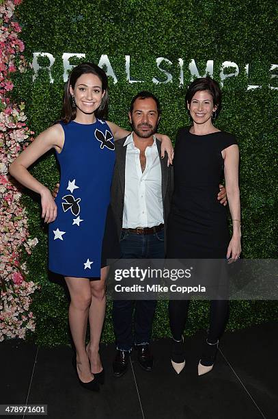 Emmy Rossum, Ricardo Rojas and Didi Gluck attend Real Simple's Botanical Beauty cocktail party at Andaz 5th Avenue on March 15, 2014 in New York City.