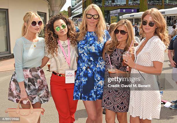 Laura Whitmore, Ella Eyre, Jodie Kidd, #wimblewatch guest Zoe Hardman and Millie Mackintosh attend the evian Live Young suite on the opening day of...