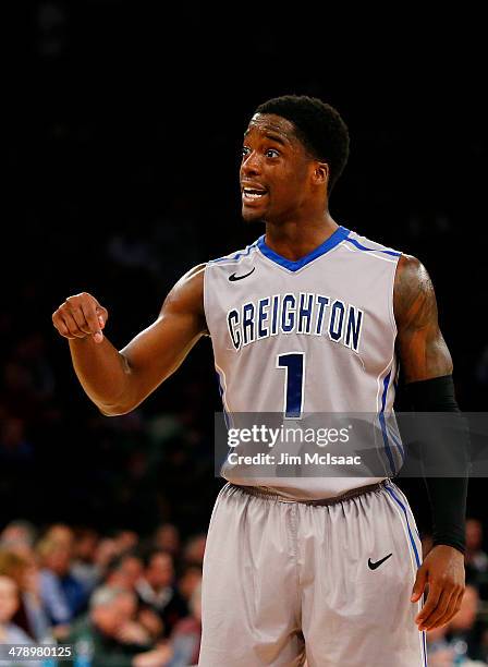 Austin Chatman of the Creighton Bluejays reacts in the seocnd half against the Providence Friars during the Championship game of the 2014 Men's Big...